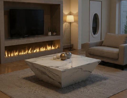 Table basse effet marbre avec tiroirs coulissants - Sawa