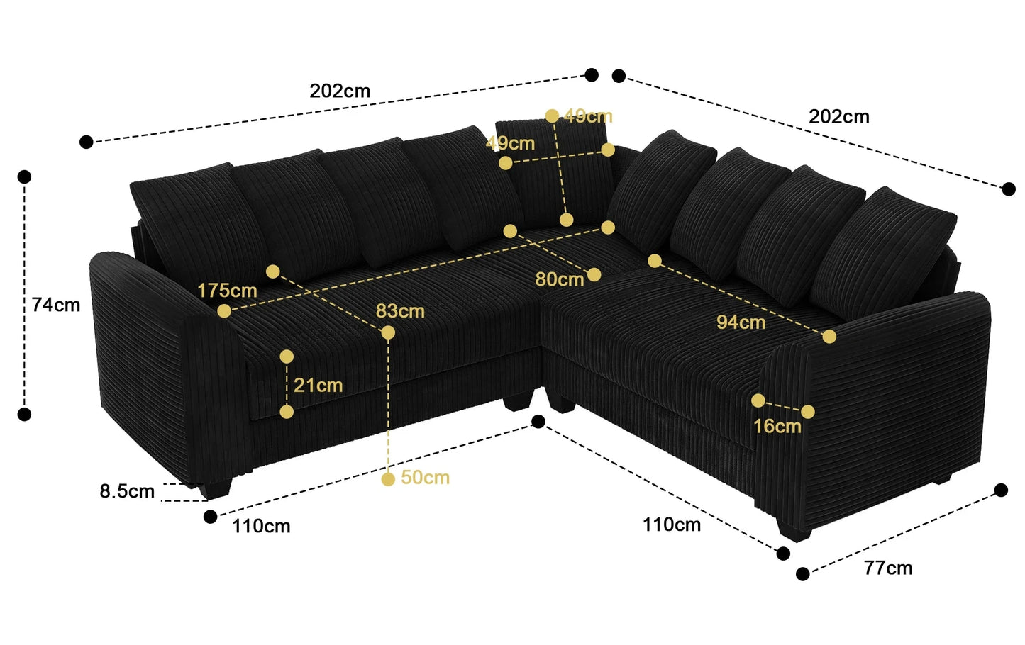 Canapé d’angle en velours côtelé – Daichi