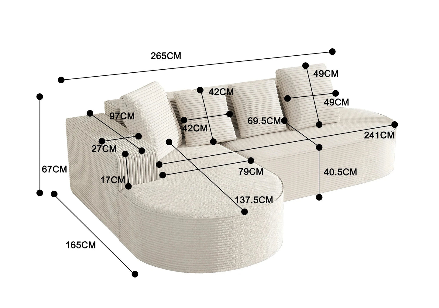 Canapé d’angle en velours côtelé – Haruto