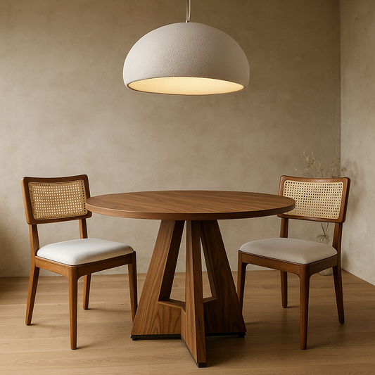 Chaises en bois et rotin avec coussin en velours (lot de 2) – Akemi