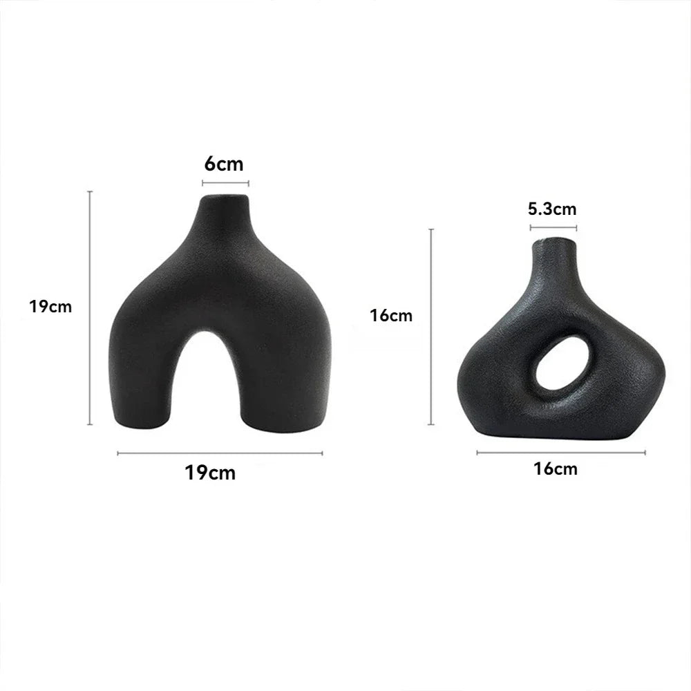 Vase céramique noir mat minimaliste (lot de 2) – Rei