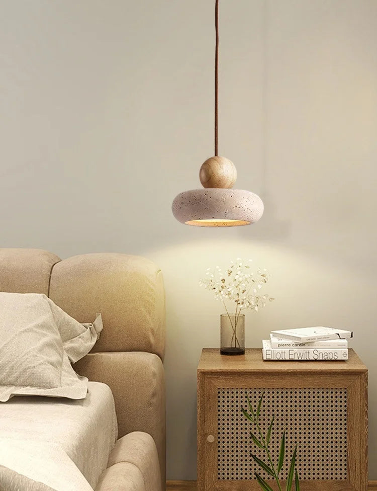 Rounded travertine pendant light design Japandi – Noa