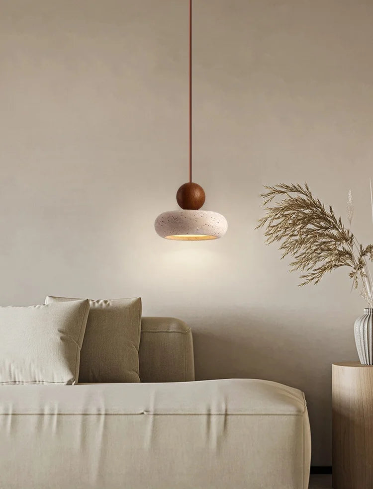 Rounded travertine pendant light design Japandi – Noa