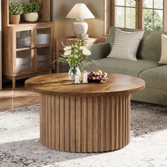 Table basse ronde design farmhouse – Kaito