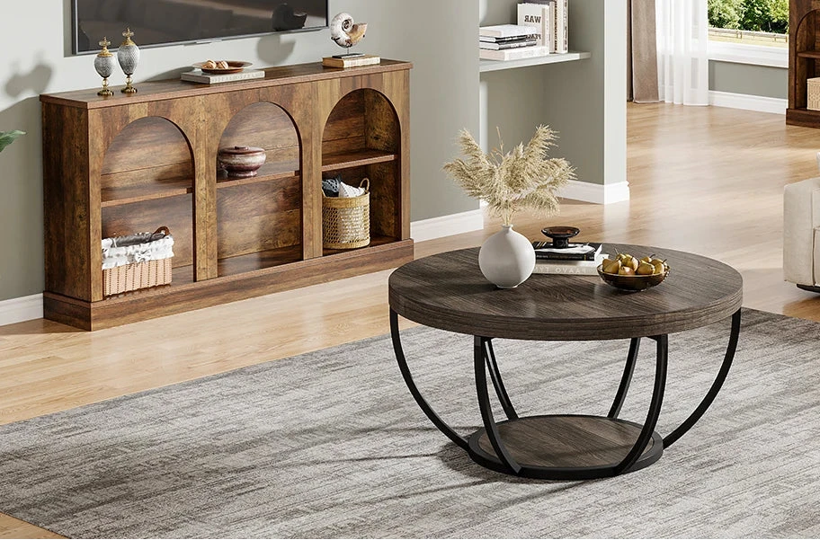 Nara Two-Tier Round Wooden Coffee Table