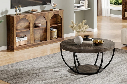 Table basse ronde en bois massif à deux niveaux – Nara