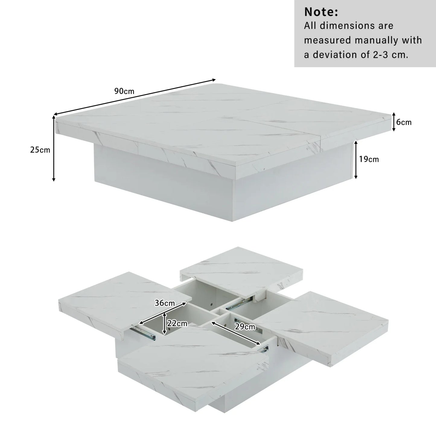 Table basse effet marbré avec tiroirs - Kayo