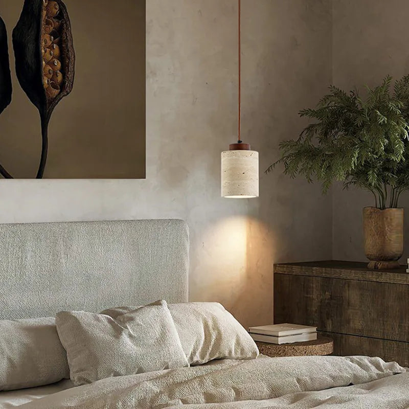 Wabi-sabi long pendant light in natural stone Japanese design – Asahi