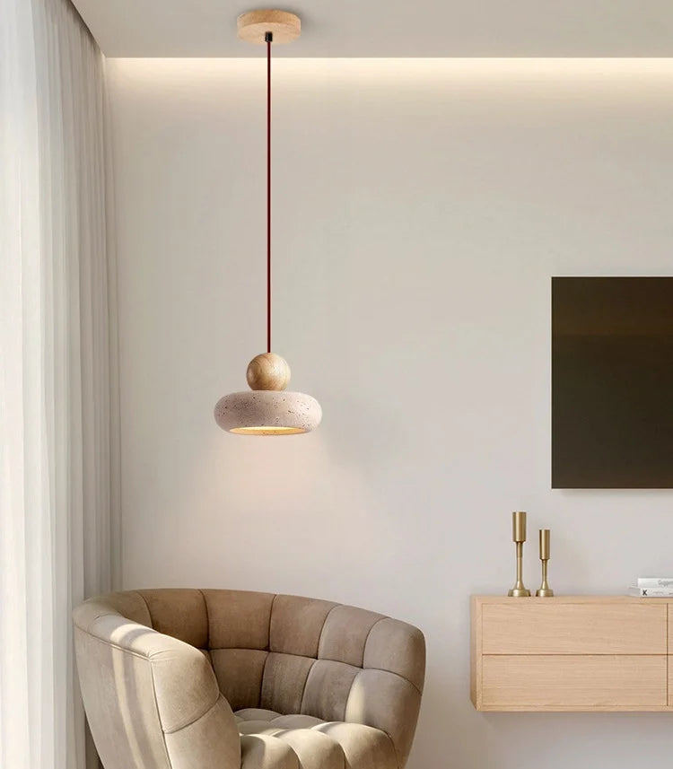 Rounded travertine pendant light design Japandi – Noa