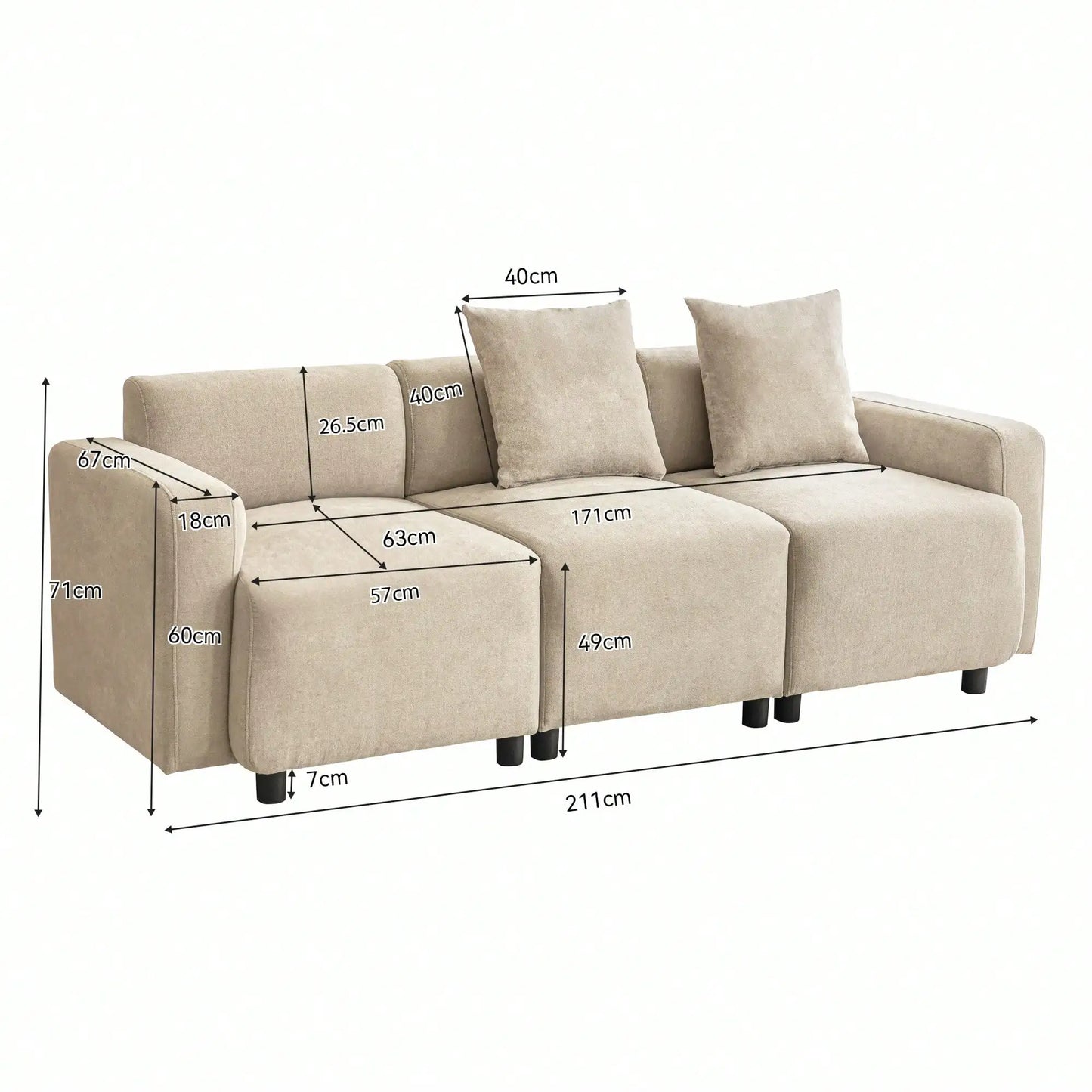 Canapé 3 places en tissu beige – Daizen