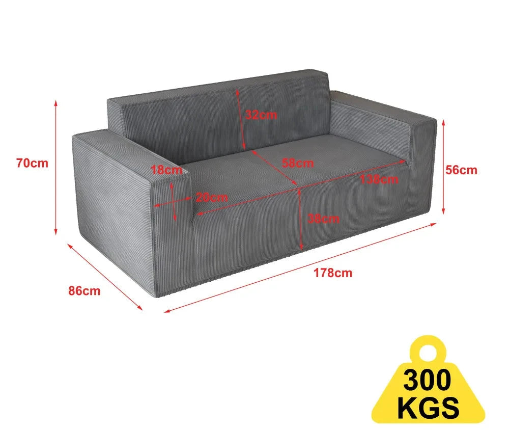 Canapé 2 places en velours côtelé gris – Mori