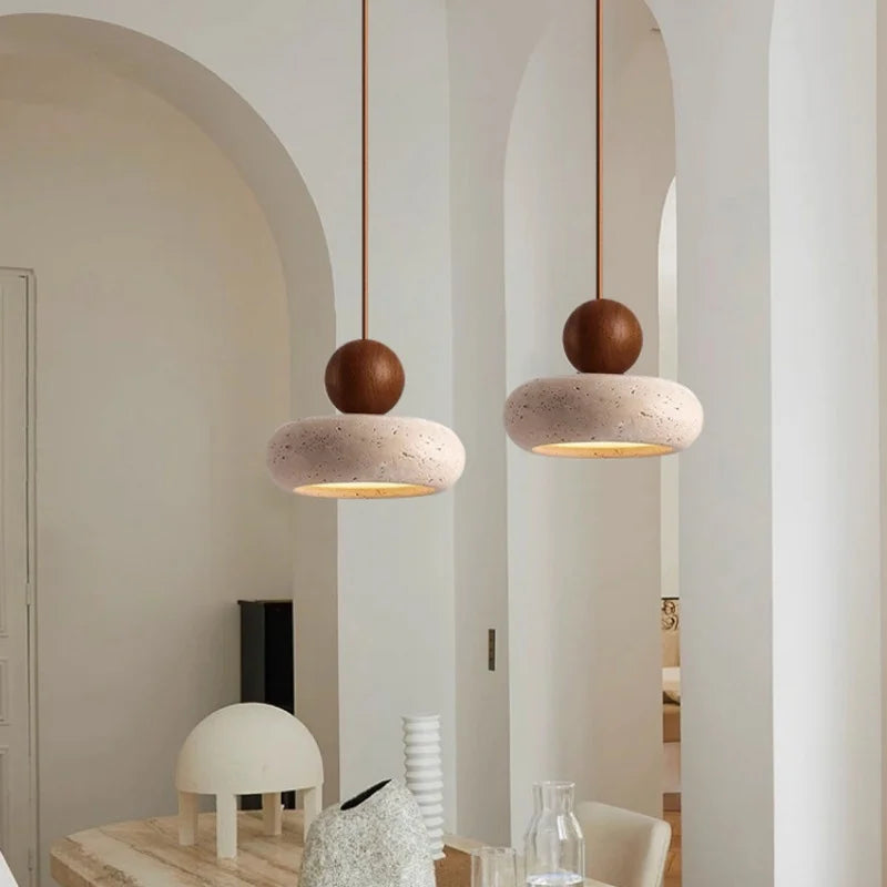 Rounded travertine pendant light design Japandi – Noa