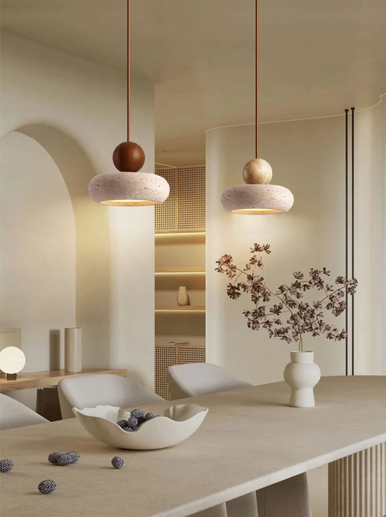 Rounded travertine pendant light design Japandi – Noa