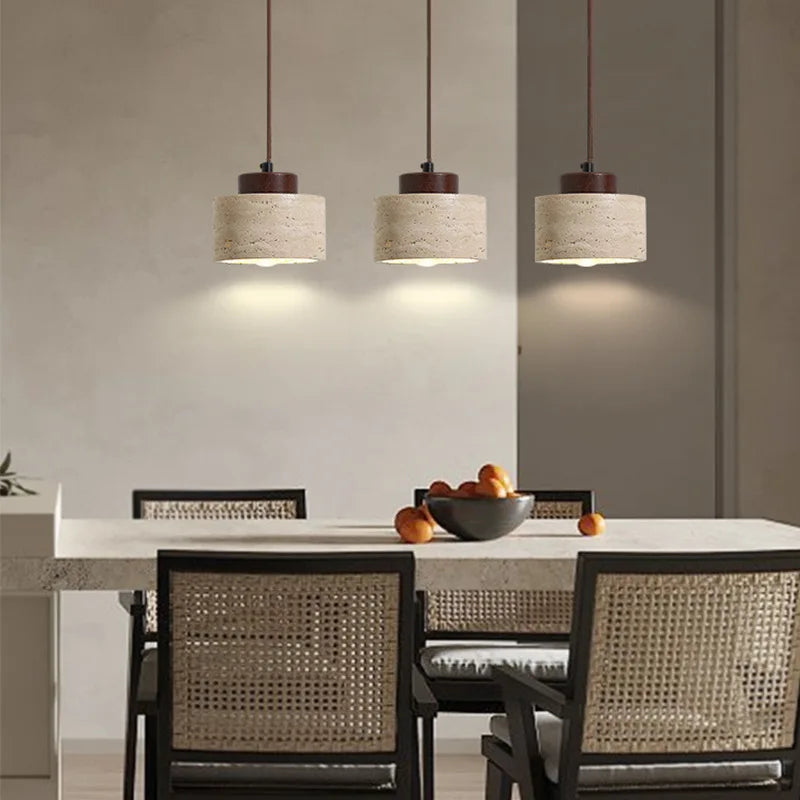 Wabi-sabi round pendant light in natural stone Japanese design – Asahi