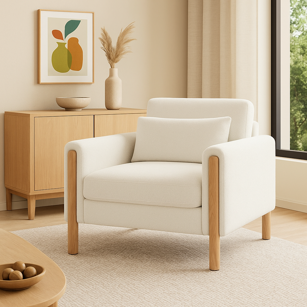 Fauteuil en bouclette à assise épaisse – Taeko