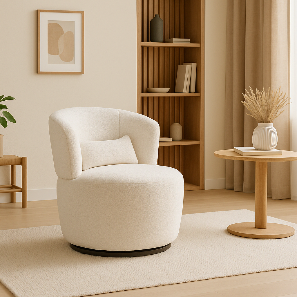 Fauteuil pivotant en tissu bouclette – Kenta