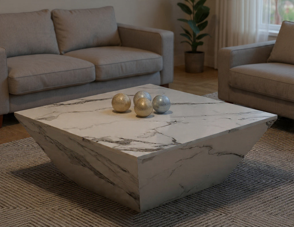 Table basse effet marbre avec tiroirs coulissants - Sawa