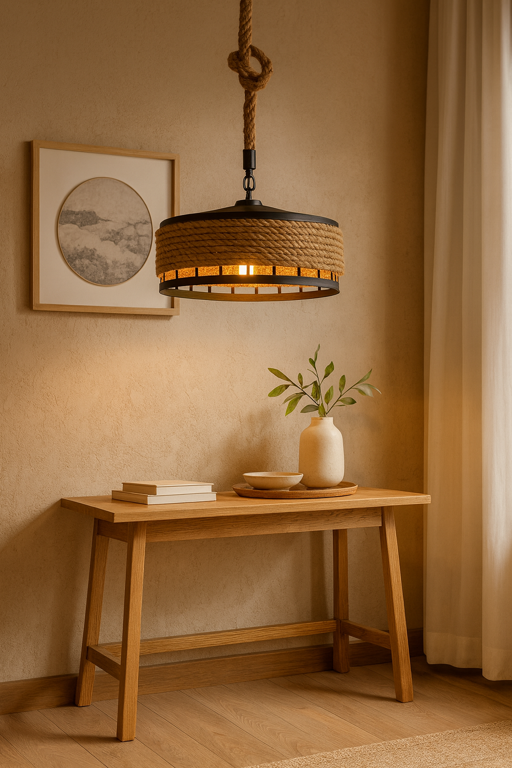 Suspension ronde en fer et corde de chanvre – Ayumu