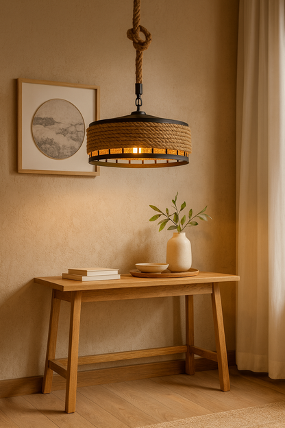 Suspension ronde en fer et corde de chanvre – Ayumu