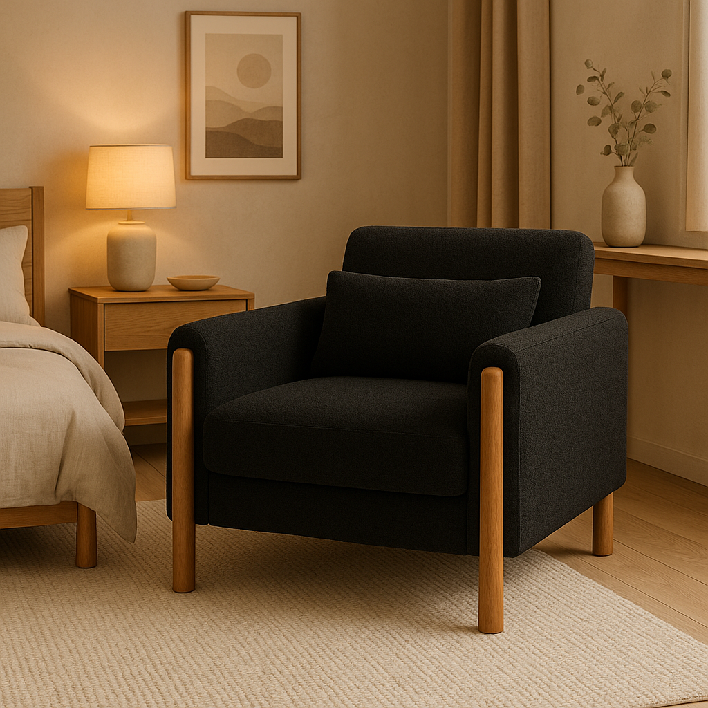 Fauteuil en bouclette à assise épaisse – Taeko