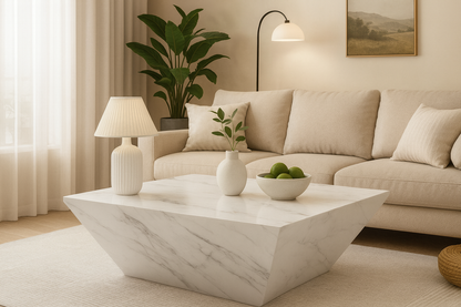 Table basse effet marbre avec tiroirs coulissants - Sawa