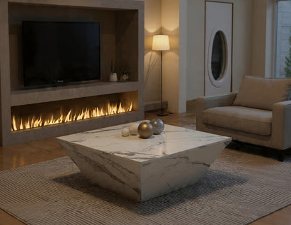 Table basse effet marbre avec tiroirs coulissants - Sawa