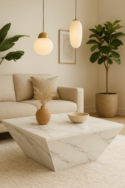 Table basse effet marbre avec tiroirs coulissants - Sawa