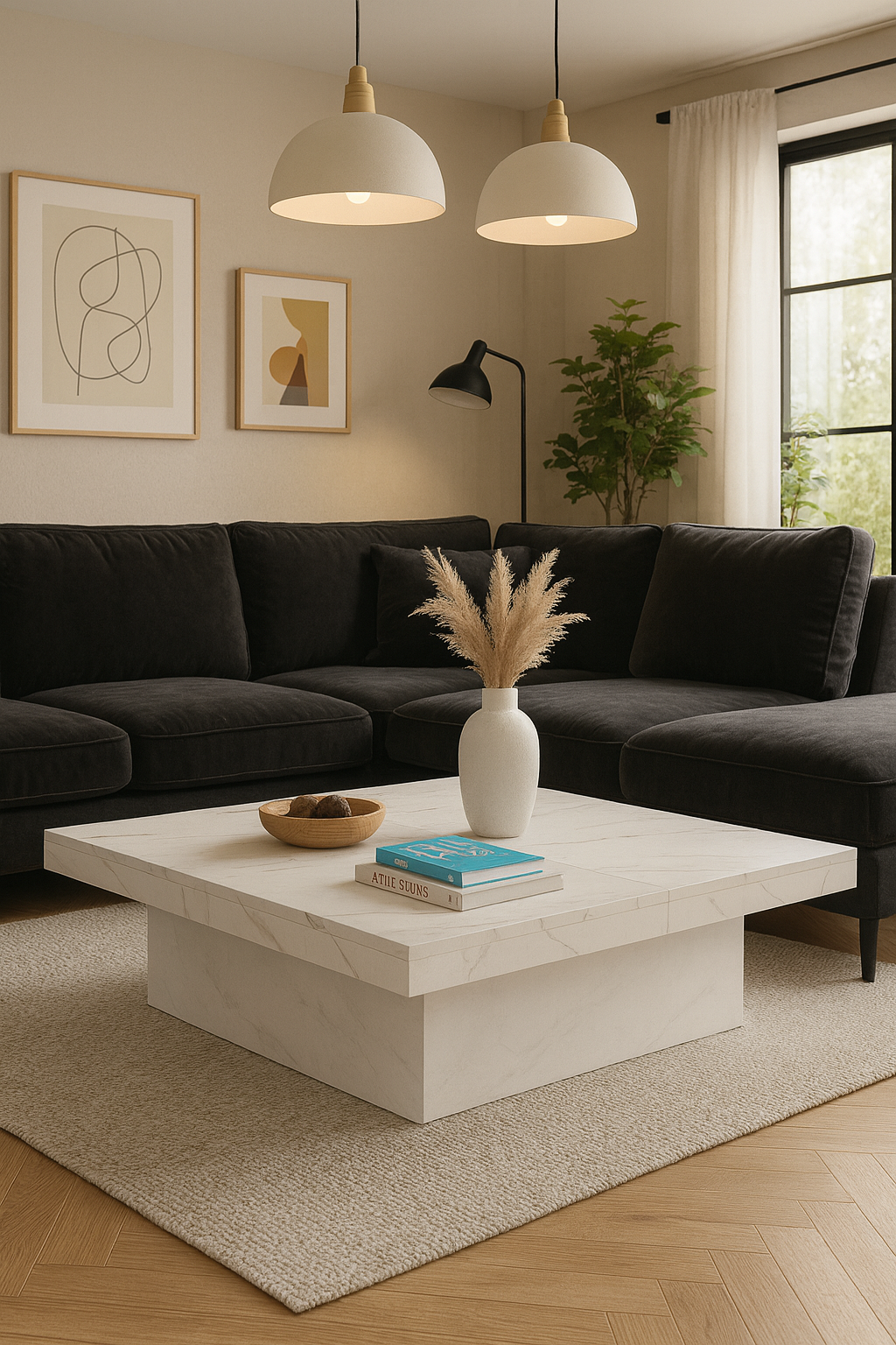 Mesa de centro efecto mármol con cajones - Kayo