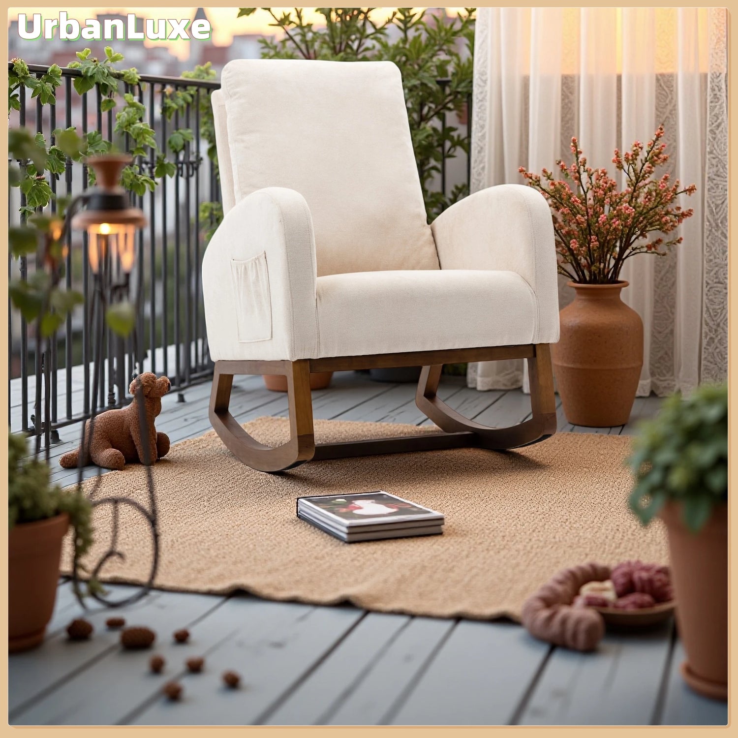 Fauteuil à bascule en bouclette avec accoudoirs – Hayato