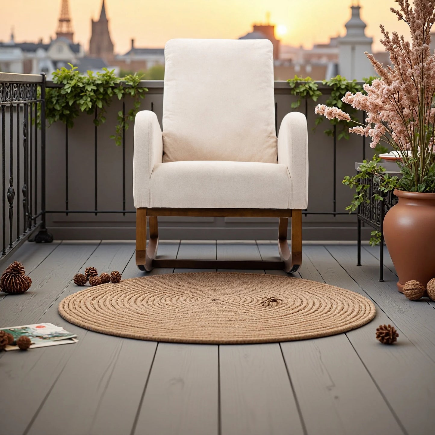 Fauteuil à bascule en bouclette avec accoudoirs – Hayato