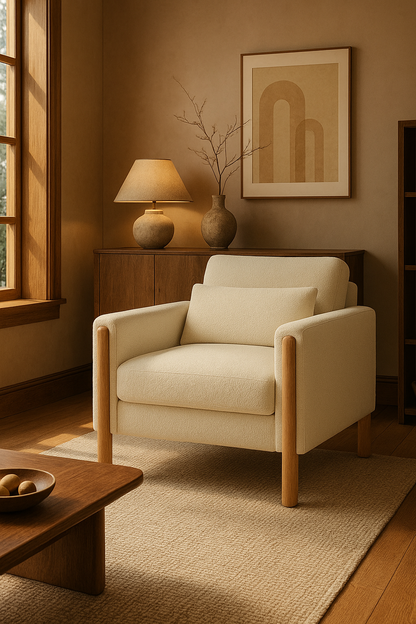 Fauteuil en bouclette à assise épaisse – Taeko