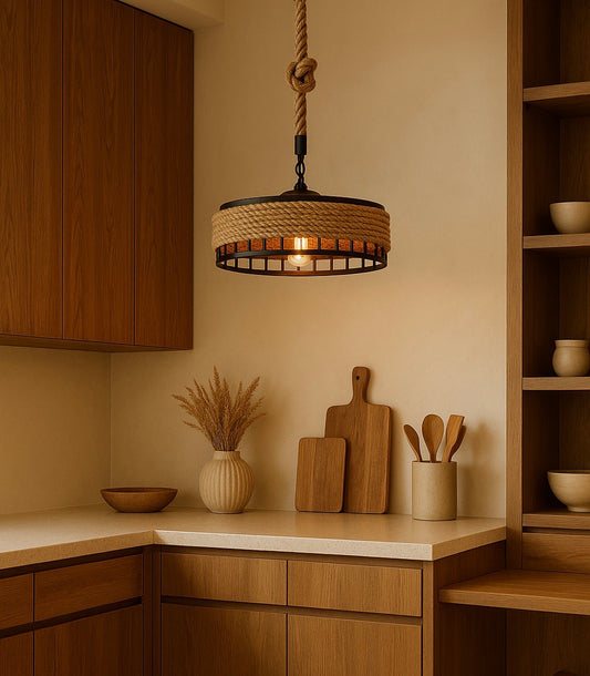 Suspension ronde en fer et corde de chanvre – Ayumu