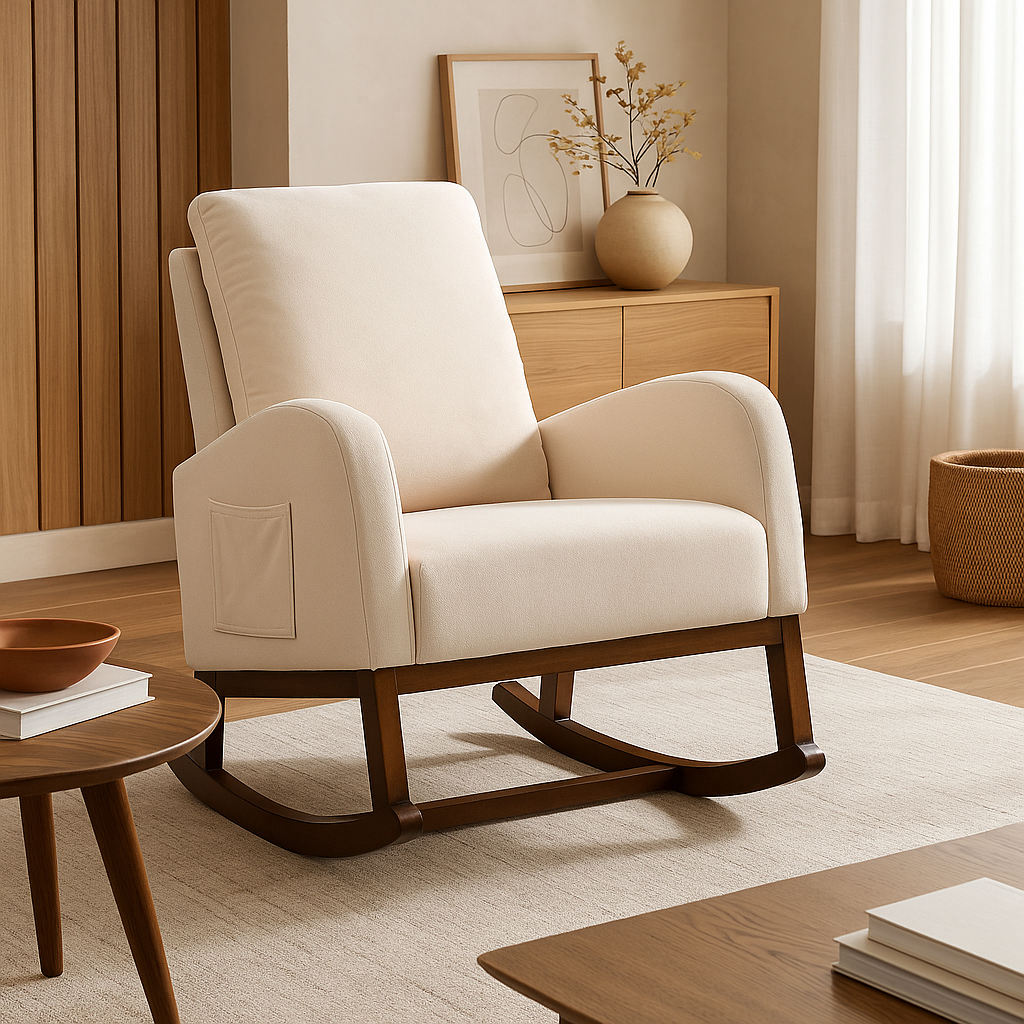 Fauteuil à bascule en bouclette avec accoudoirs – Hayato