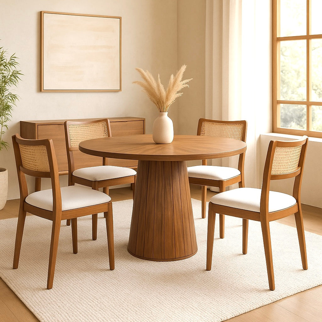 Chaises en bois et rotin avec coussin en velours (lot de 2) – Akemi