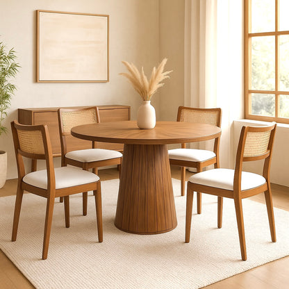 Chaises en bois et rotin avec coussin en velours (lot de 2) – Akemi