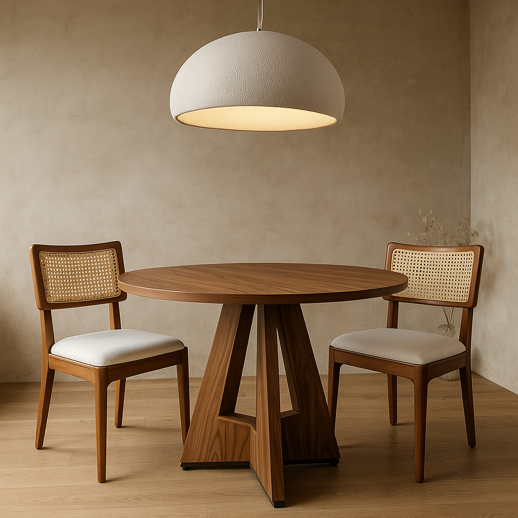 Chaises en bois et rotin avec coussin en velours (lot de 2) – Akemi