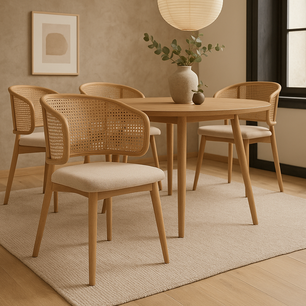 Chaises en rotin avec assise en cuir (lot de 2) – Sora