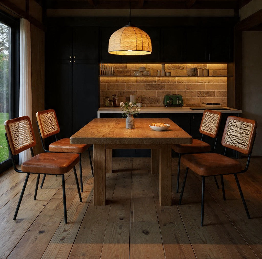 Lot de 2 chaises en cuir vegan et rotin – Yori