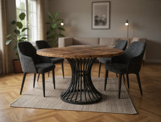 Table à manger ronde pour 4-6 personnes style Industriel – Haruti
