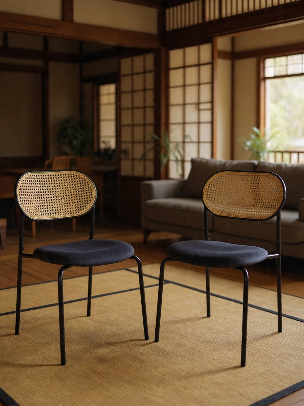 Chaises de salle à manger vintage en rotin – Harun (lot de 2)