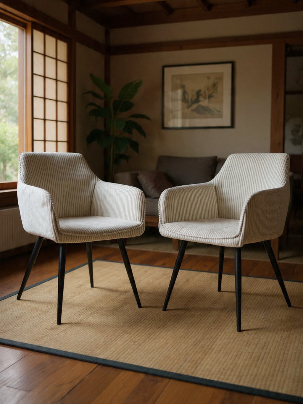 Chaises de Salle à Manger à Accoudoirs en Velours Côtelé - Soma (lot de 2)