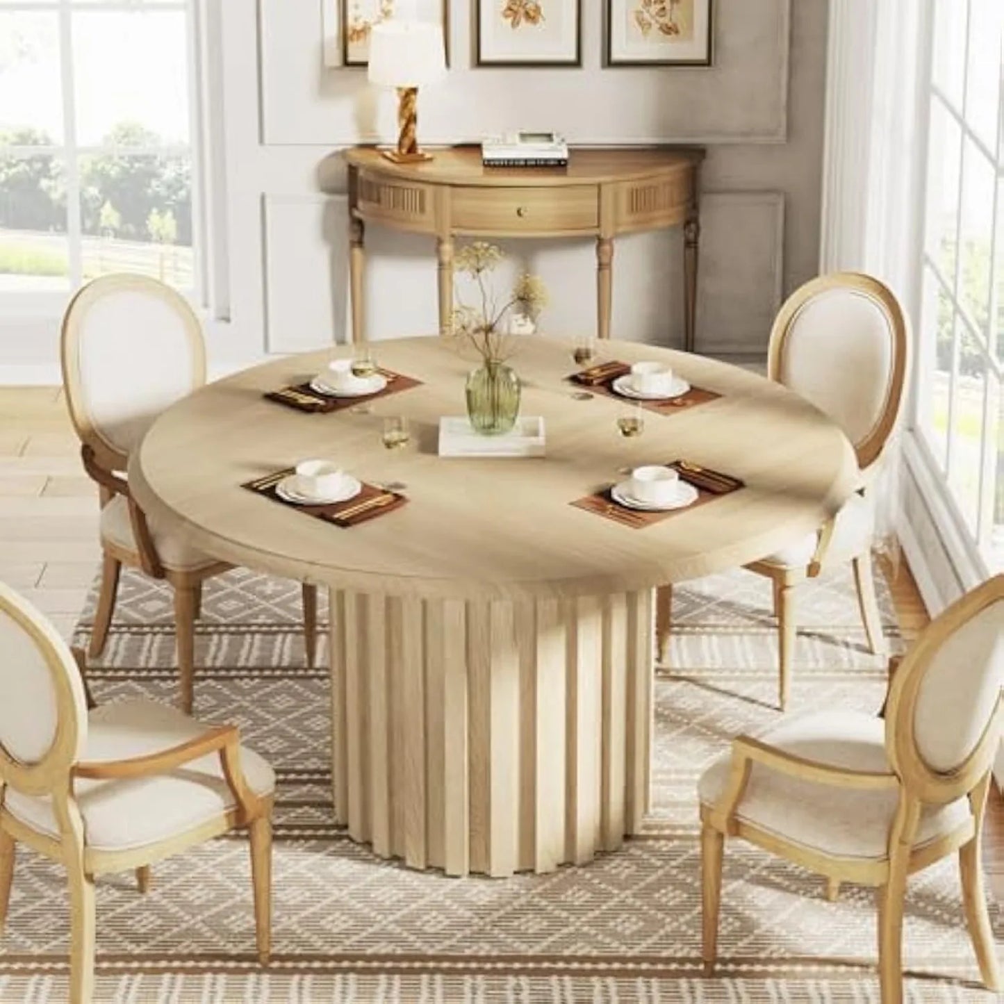 Table à manger ronde pour 4 personnes style farmhouse – Daiki