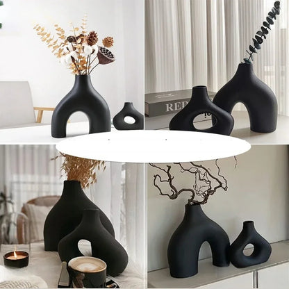 Vase céramique noir mat minimaliste (lot de 2) – Rei