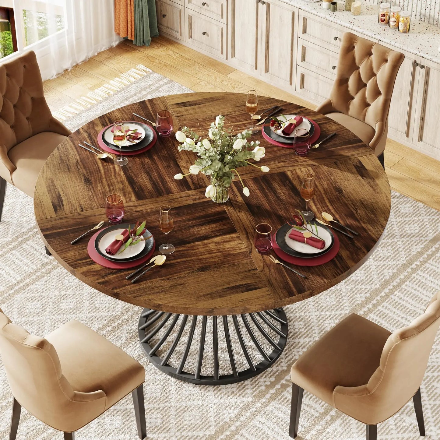 Table à manger ronde pour 4-6 personnes style Industriel – Haruti