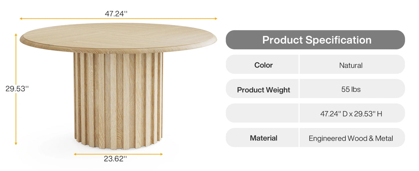 Table à manger ronde pour 4 personnes style farmhouse – Daiki