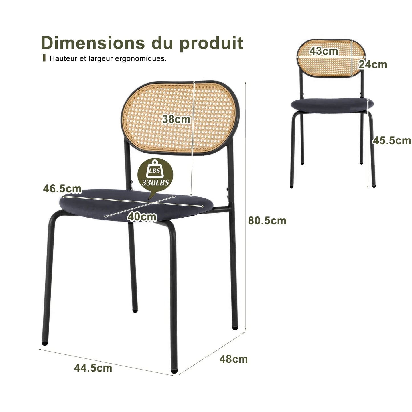 Chaises de salle à manger vintage en rotin – Harun (lot de 2)