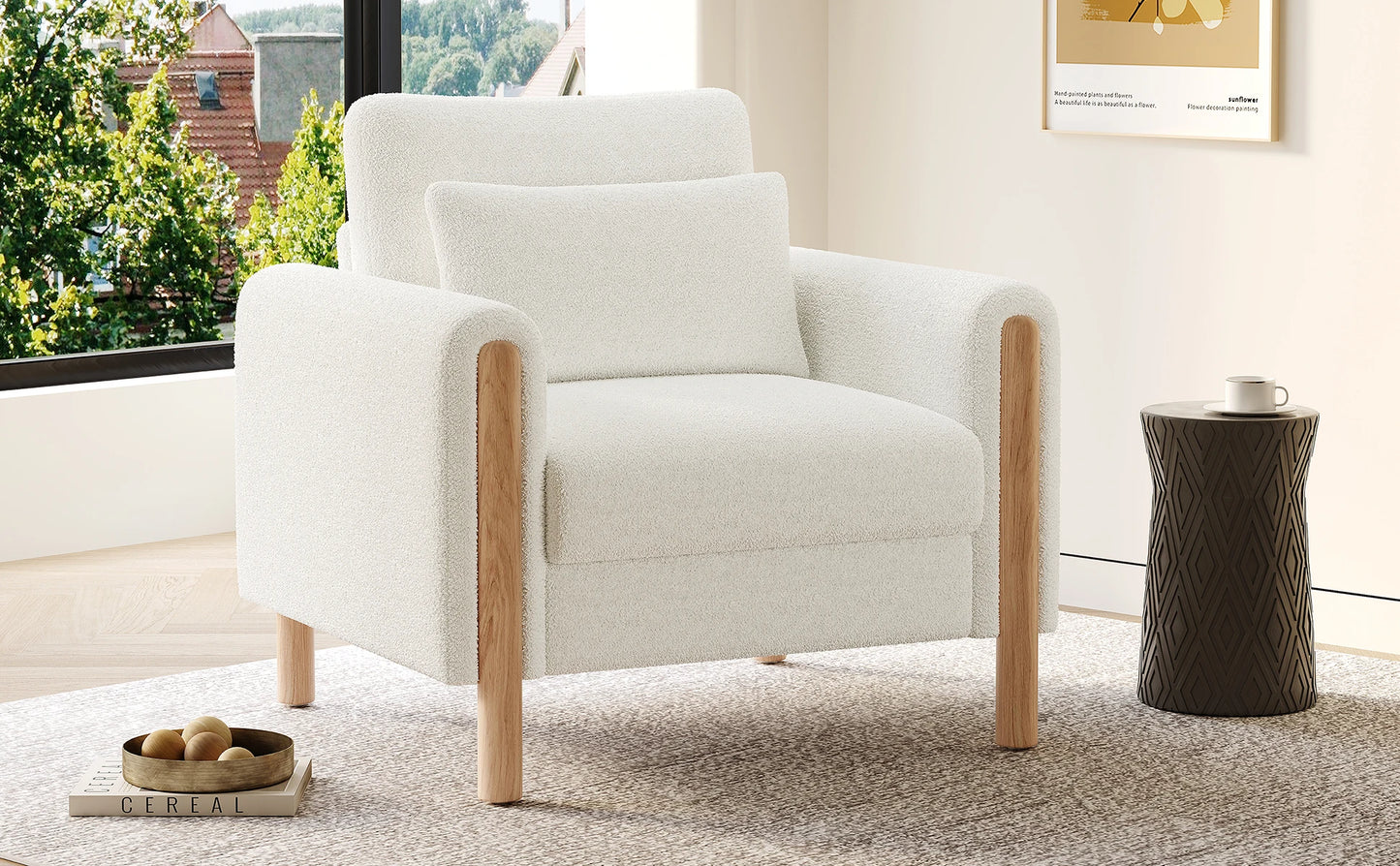 Fauteuil en bouclette à assise épaisse – Taeko