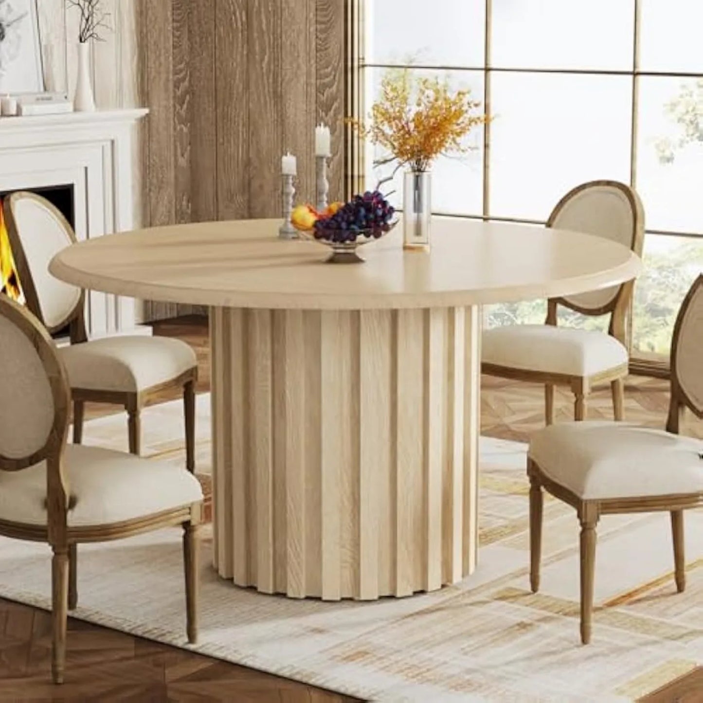 Table à manger ronde pour 4 personnes style farmhouse – Daiki