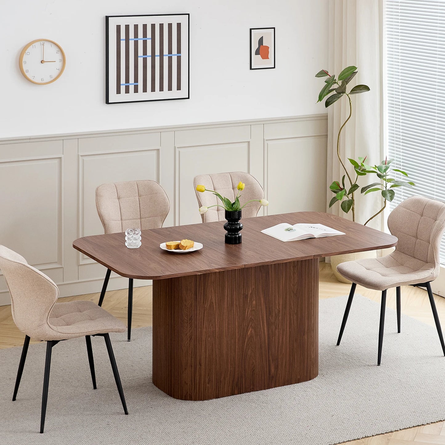Japandi Dining Table with Textured Base – Riku