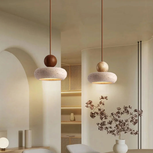 Rounded travertine pendant light design Japandi – Noa